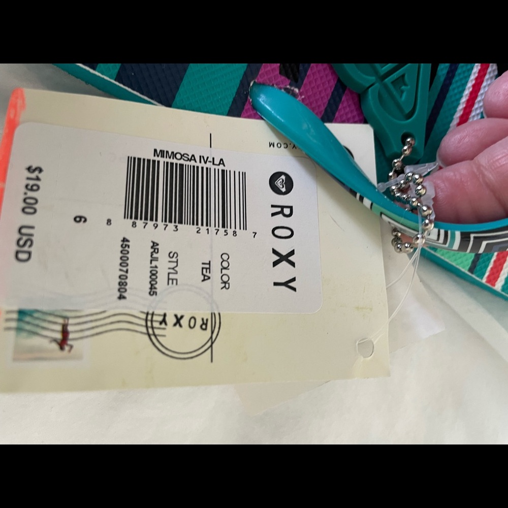 Roxy bright striped flip flops sandals size 6 - Picture 5 of 5